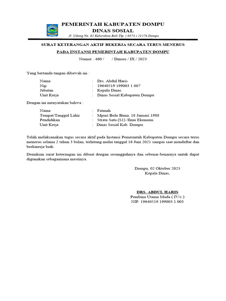 Surat Keterangan Aktif Bekerja PPPK 2023 | PDF