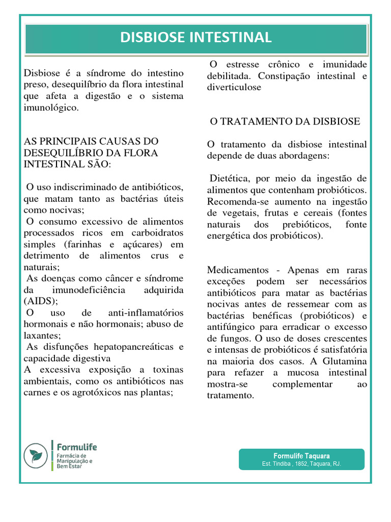 Tratamento da Disbiose Intestinal | PDF | Alimentos | Trato ...