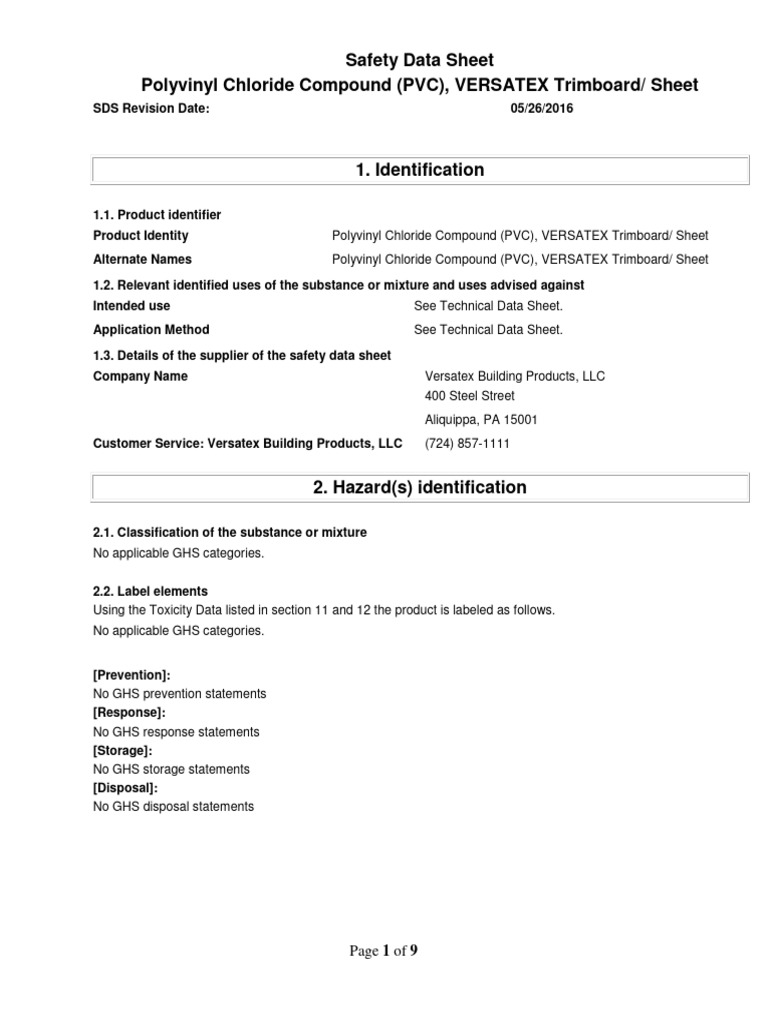 MSDS PVC PDF Polyvinyl Chloride Materials