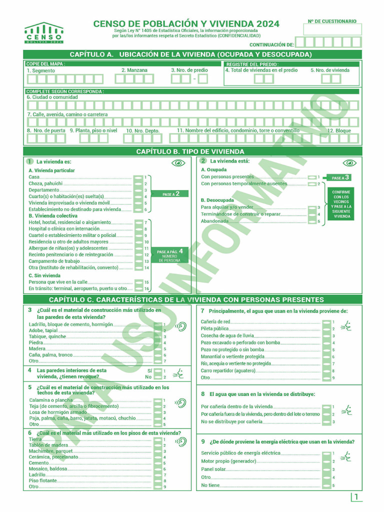 Cuestionario Censo de Poblacion y Vivienda 2024 PDF