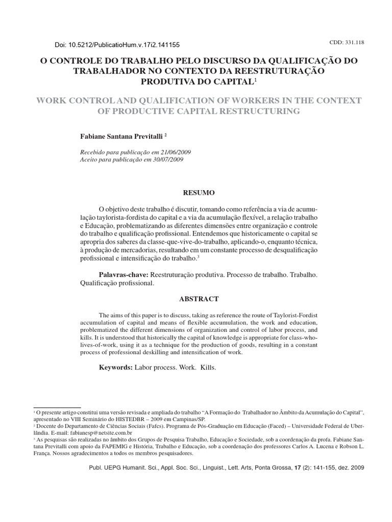 Previtali Publicatio UFPG2009 | PDF | Capitalismo | Sociologia