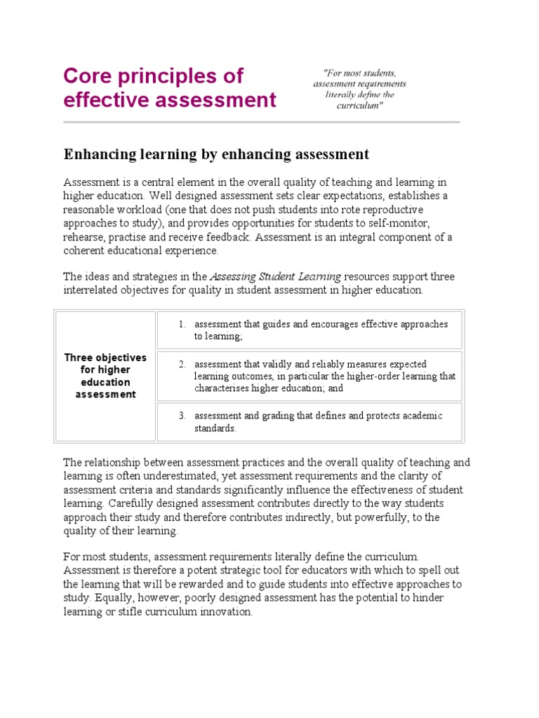 Core Principles of Effective Assessment | PDF | Educational Assessment ...