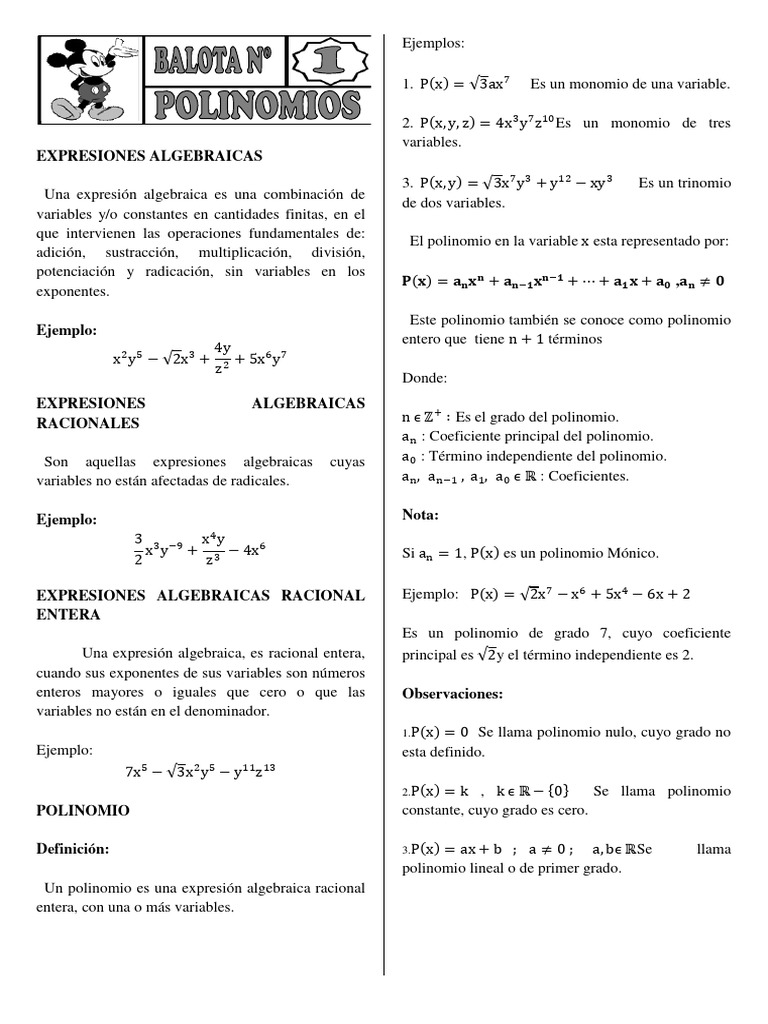 Expresiones Algebraicas y Polinomios | PDF | División (Matemáticas ...