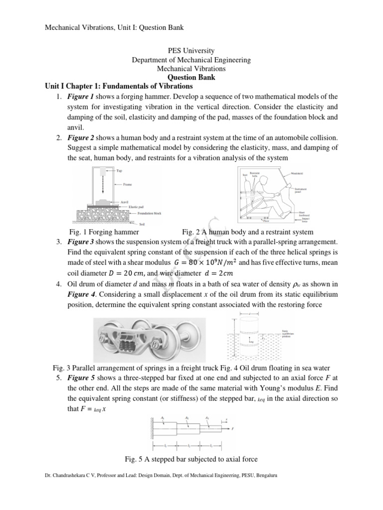 Question Bank MV 2023 Unit I PDF Damping Oscillation