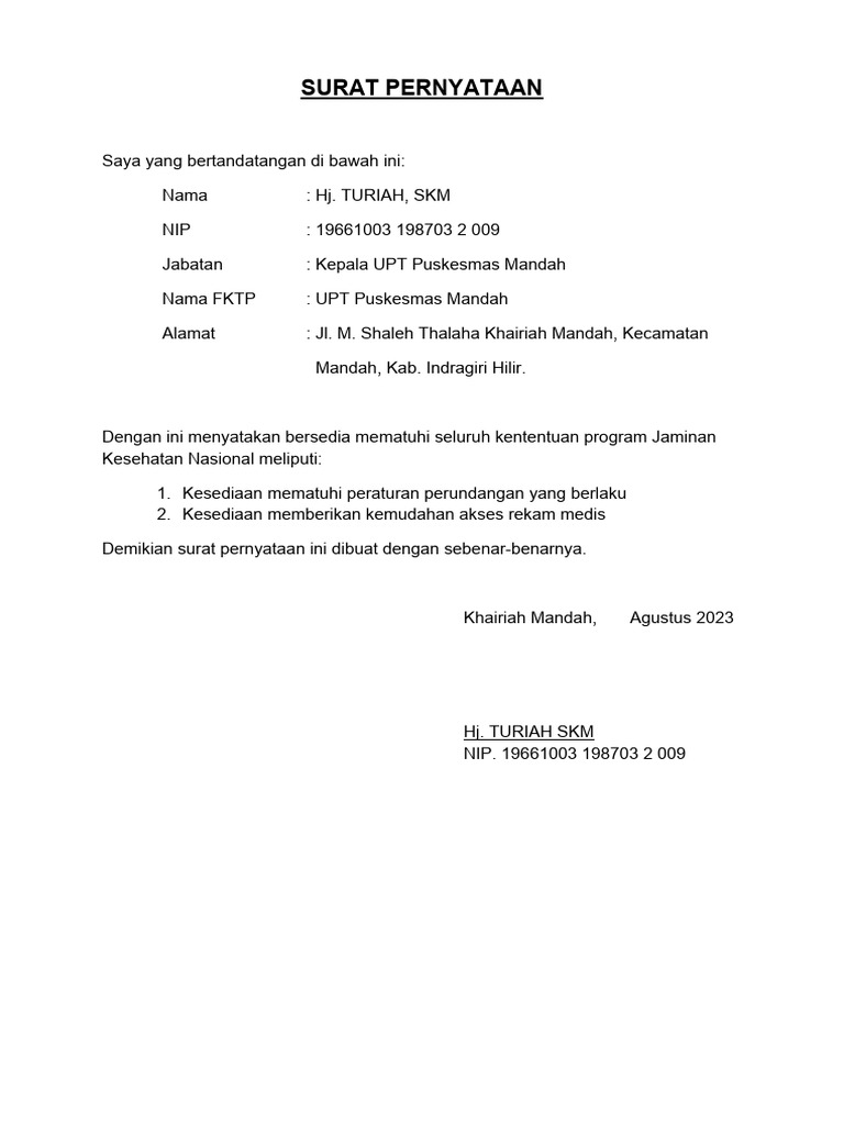 Draft Surat Pernyataan Mematuhi Peraturan | PDF