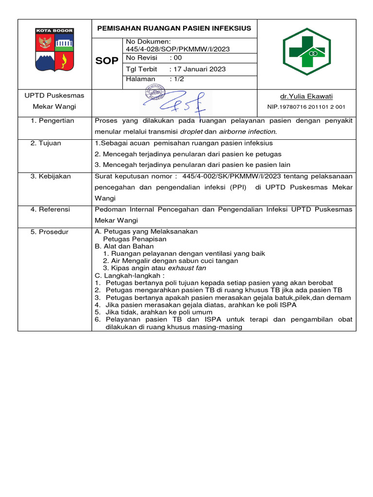 Pemisahan Ruangan Pasien Infeksius | PDF | Kesehatan Holistik | Sains ...
