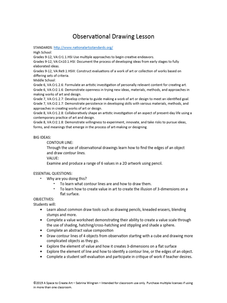 Observational Drawing Lesson Plan PDF Drawing Shape
