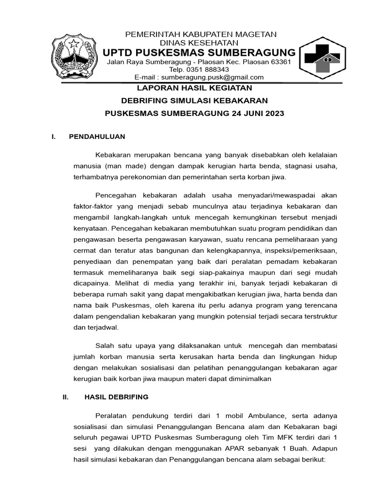 Debrifing kebakaran red code pkm sumberagung 2023 pdf