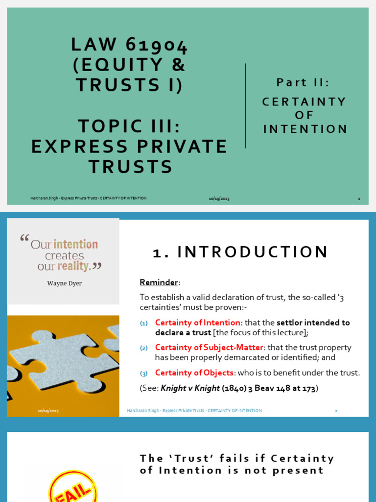 Certainty of Intention | PDF | Trust Law | Will And Testament