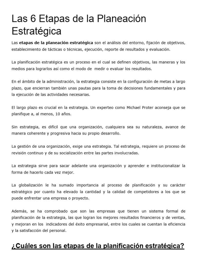 Las 6 Etapas de La Planeacion Estrategica | PDF