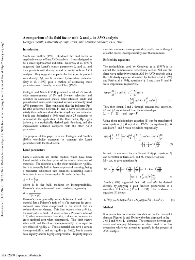 A Comparison of Fluid Factor in AVO Analysis Download Free PDF