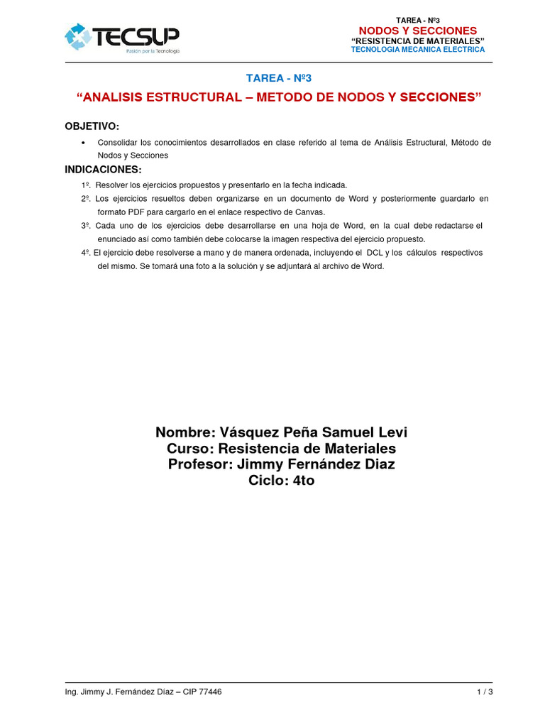 TAREA Nº3 - Análisis Estructural - Nodos y Secciones Samuel Vasquez ...