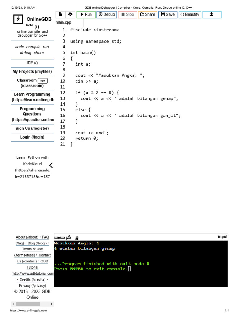 Onlinegdb code compile run debug share pdf