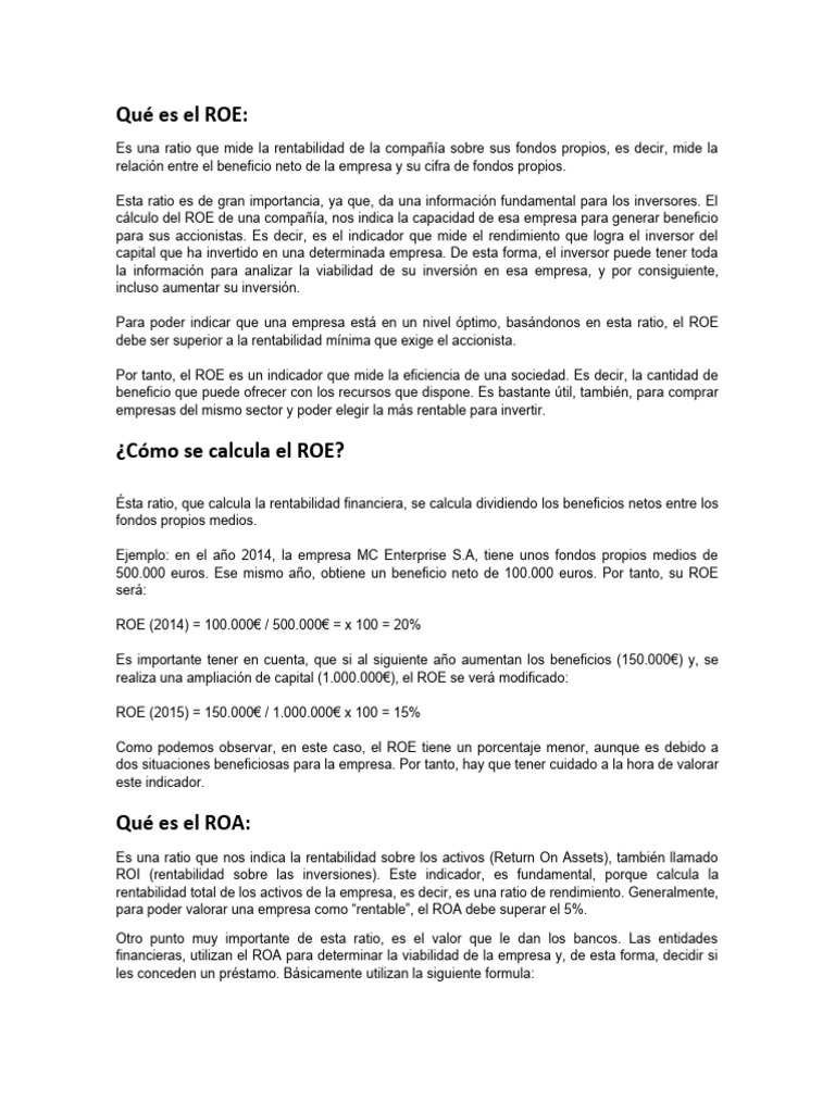 Qué es el ROE | PDF | Rentabilidad sobre recursos propios | Business