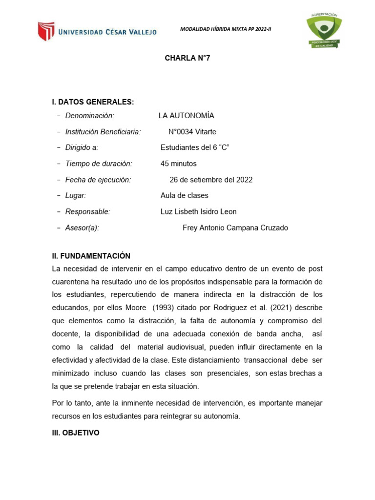 Charla 7 - Autonomia - PPP2 | PDF | Aprendizaje | Cognición