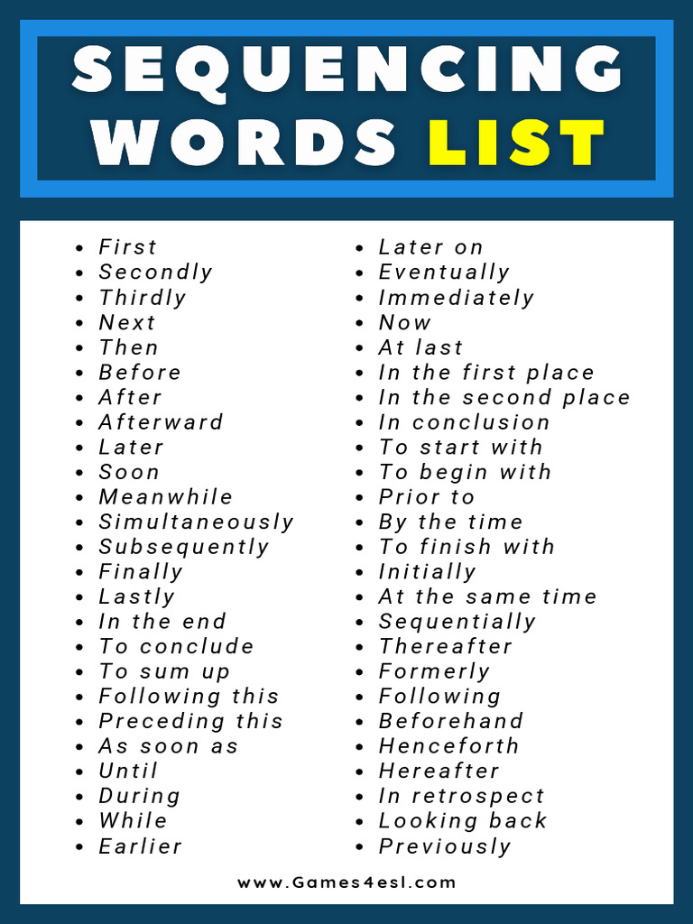 Sequencing Words List PDF PDF