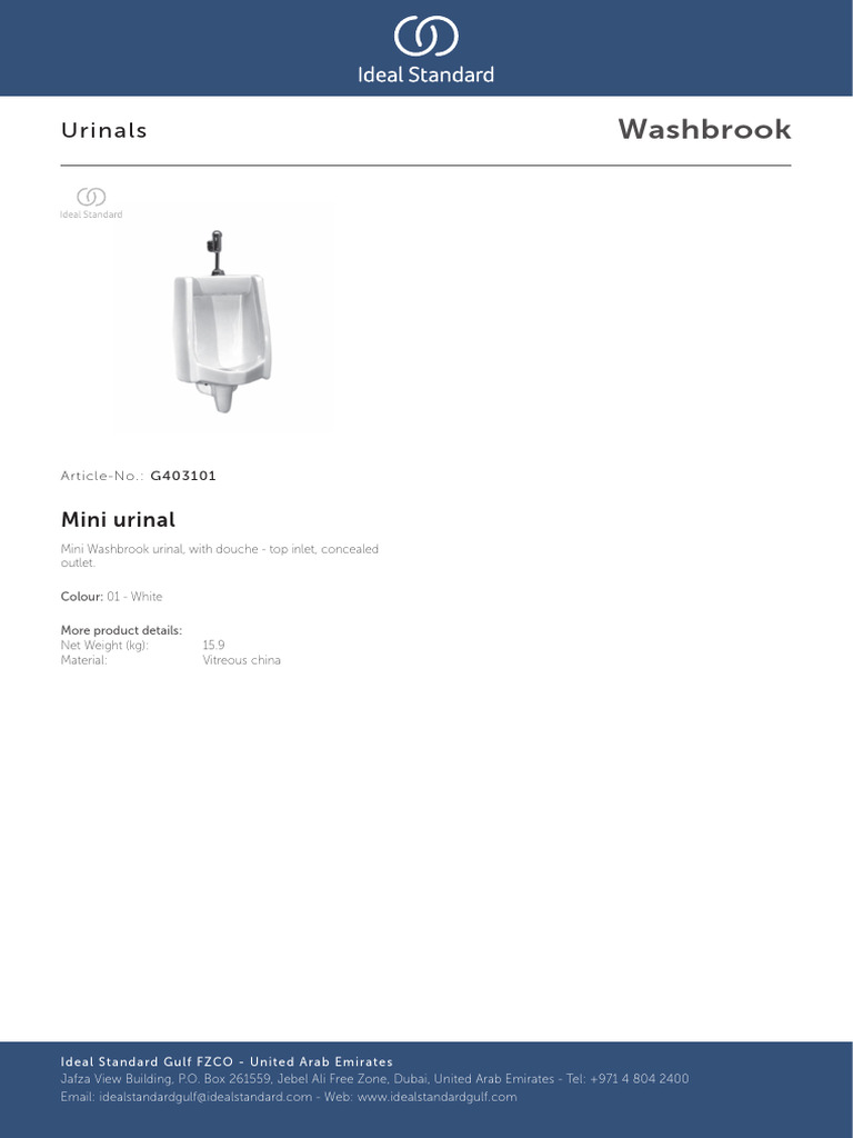 Ideal Standard Mini Washbrook Urinal | PDF