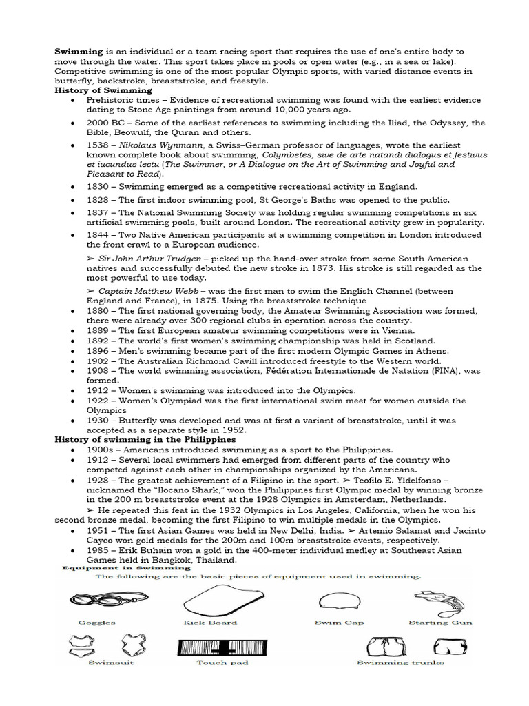 Pe Swimming Hand Outs Pdf Swimming Sport Swimming