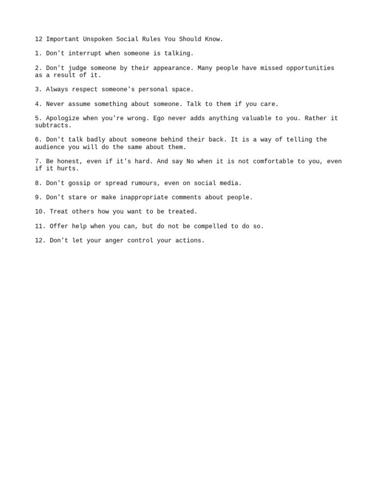 12 Important Unspoken Social Rules You Should Know PDF