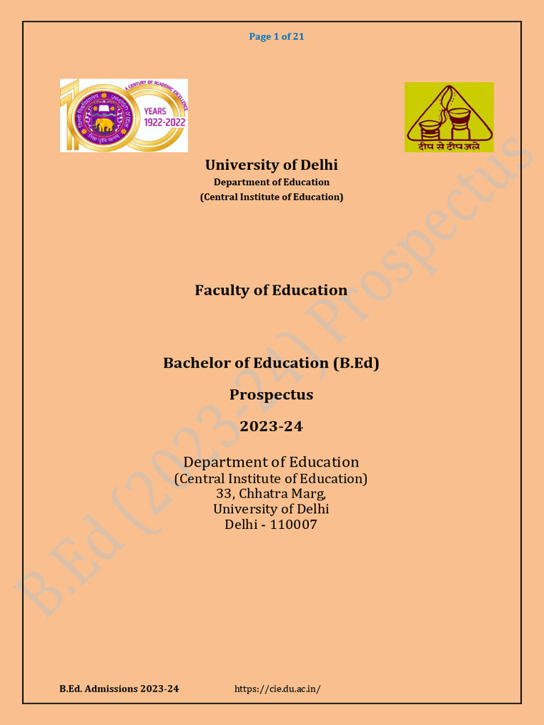 B ed prospectus for final year download free pdf university and