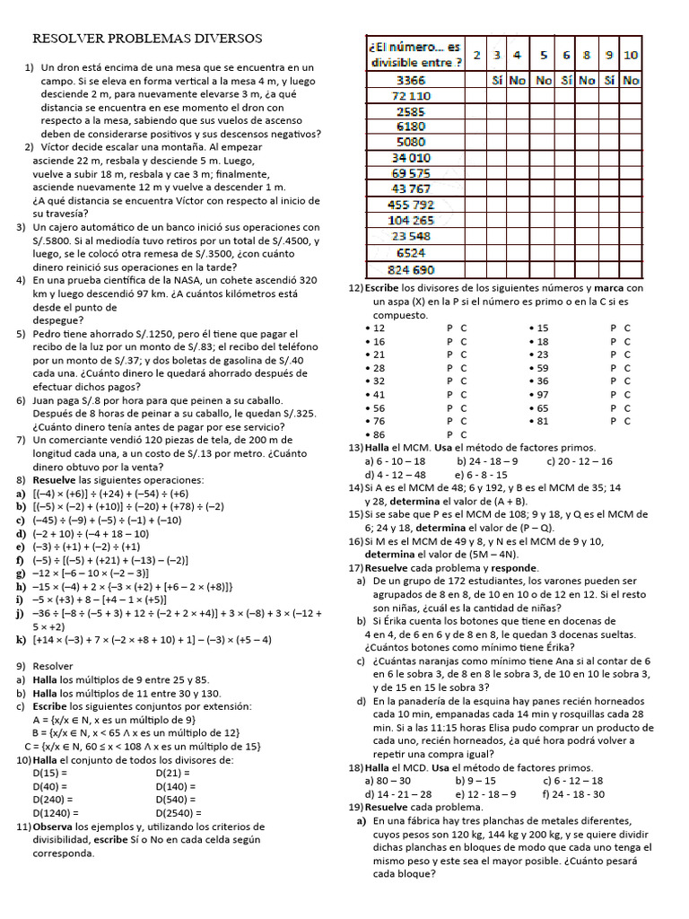 Problemas Matemáticos y Operaciones Numéricas | PDF | Métodos y ...