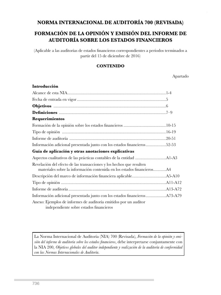 NIA 700: Informe de Auditoría Financiera | PDF | Contralor | Auditoría