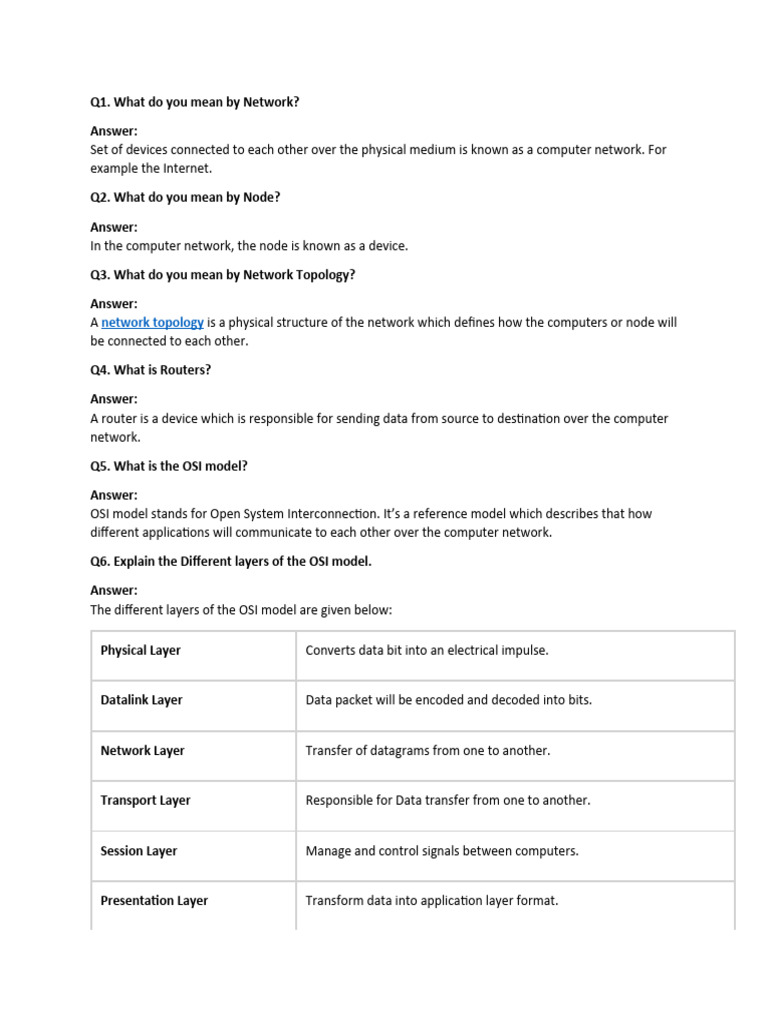 Q3 networking questions and answers pdf osi model computer network