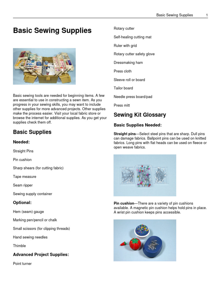 Basic Sewing Supplies | PDF | Sewing | Seam (Sewing)