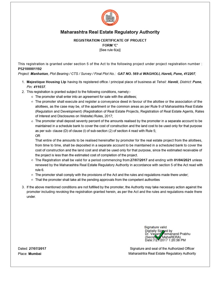 Plot C RERA Certificate PDF