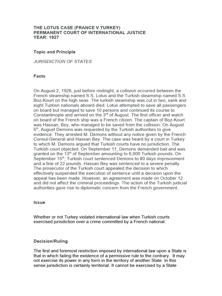 52 The Lotus Case PDF Jurisdiction International Law