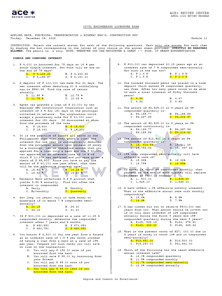 CE Module 10 - Engineering Economy (Answer Key) | PDF