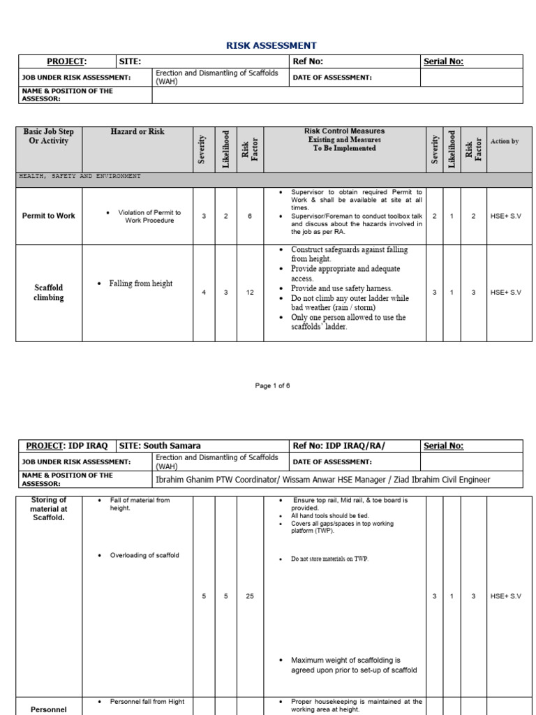Scaffold Erection Risk Assessment Guide | PDF | Scaffolding | Personal ...