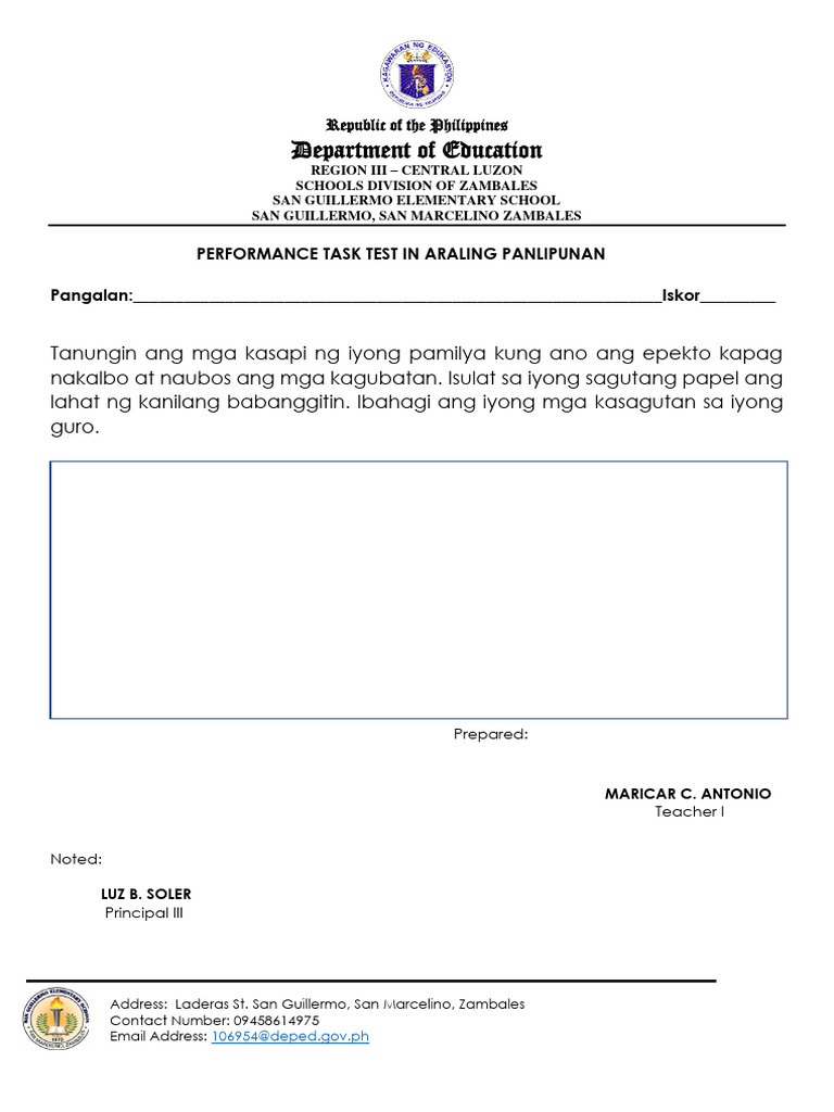 Performance Task in Araling Panlipunan | PDF