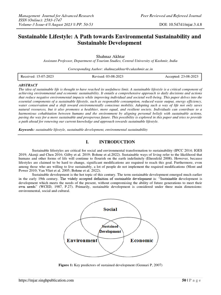 Sustainable Lifestyle: A Path Towards Environmental Sustainability and ...