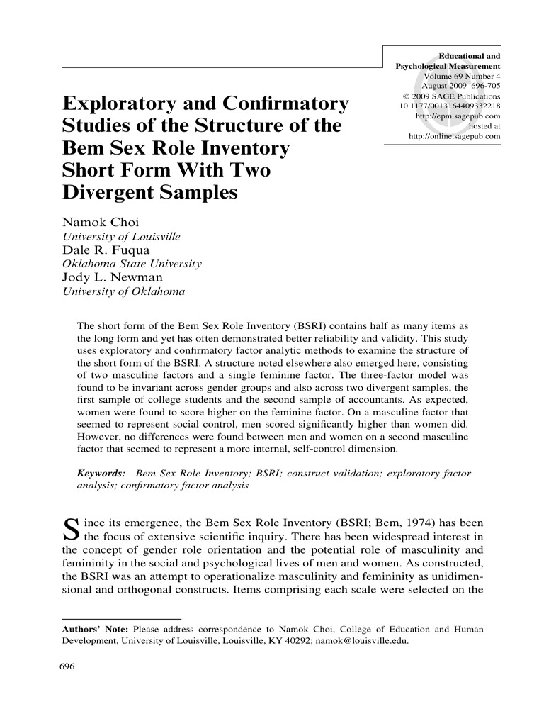 Structure of Bem Sex Role Inventory Short Form | PDF | Effect Size ...