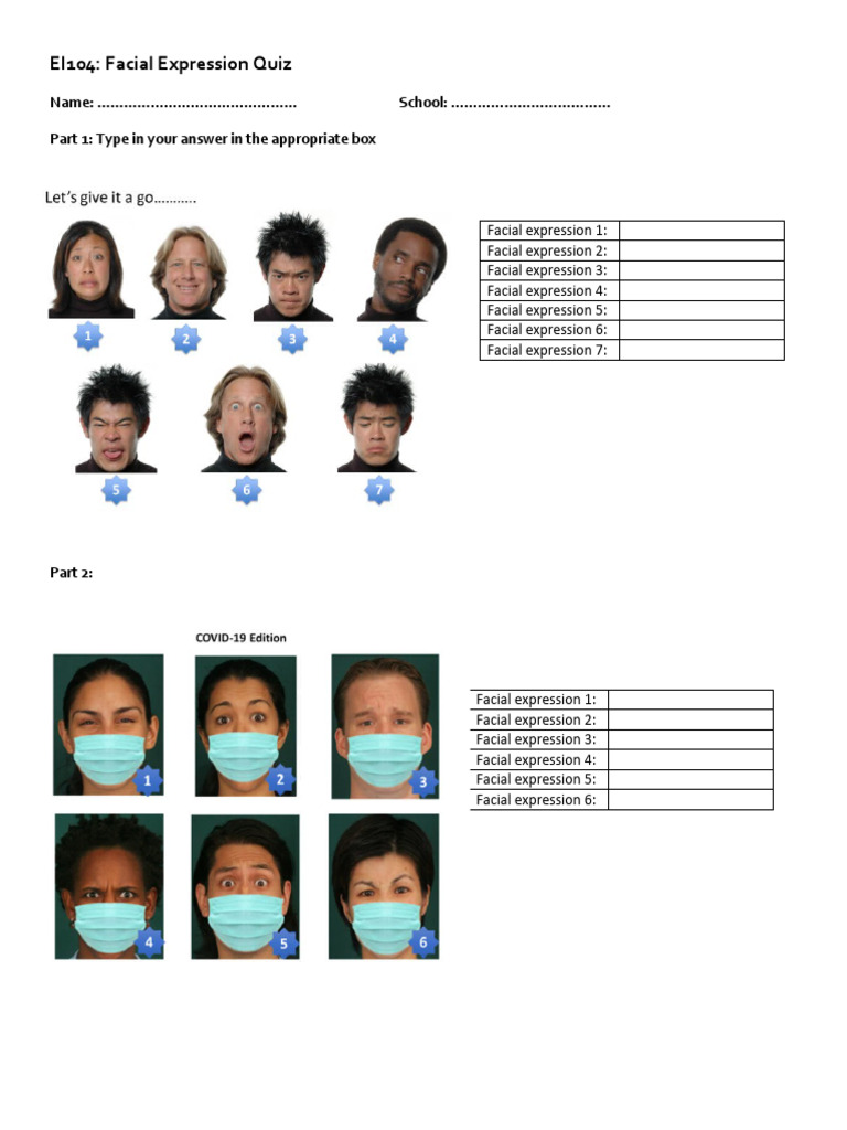 EI104 Facial Expression Quiz PDF