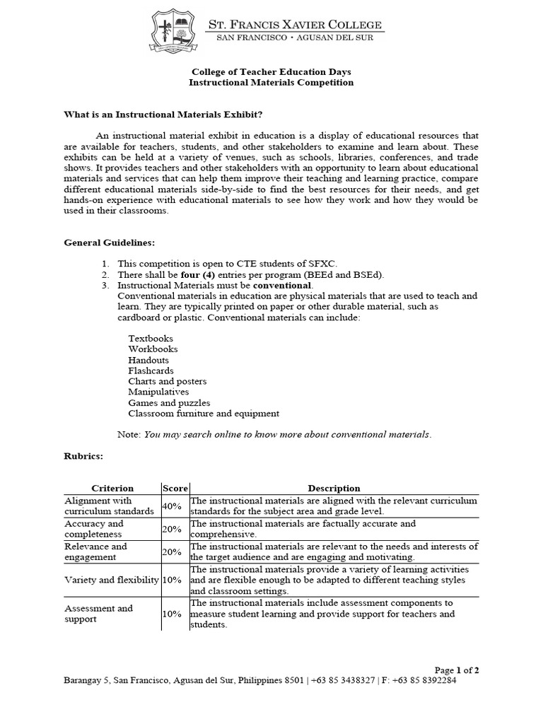 Instructional Exhibit Guidelines 2 | PDF | Teachers | Curriculum