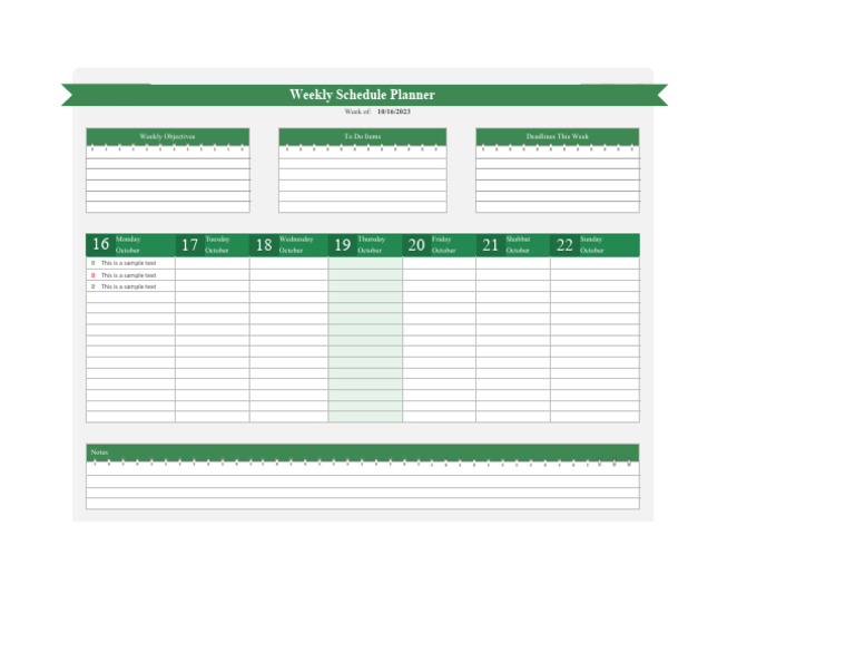 Weekly Schedule Planner Template | PDF