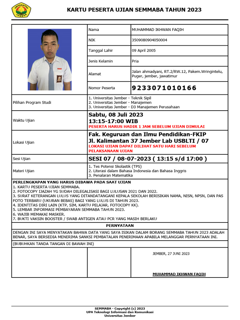 Kartu peserta mandiri pdf