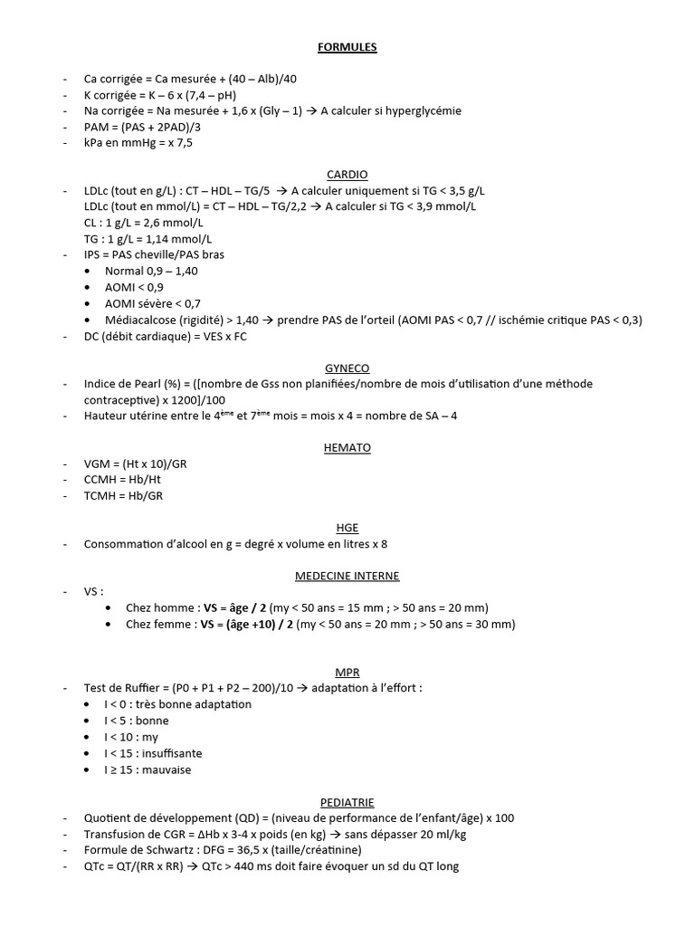 FORMULES ECN Note | PDF | Excrétion | Médecine clinique