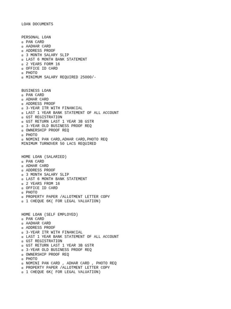 Loan Documents Pdf Banks Identity Document