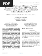 Assess The Effectiveness of Structured Teaching Programme On Knowledge of HPV Infection & Vaccination Among Adolescent's Girls at Selected School in Greater Noida, UP