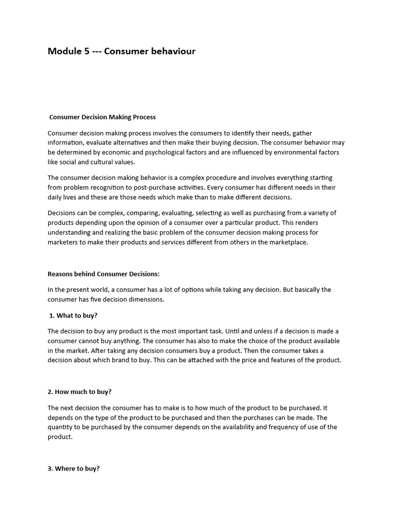 Consumer Decision Making Module 5 | PDF | Consumer Behaviour | Behavior