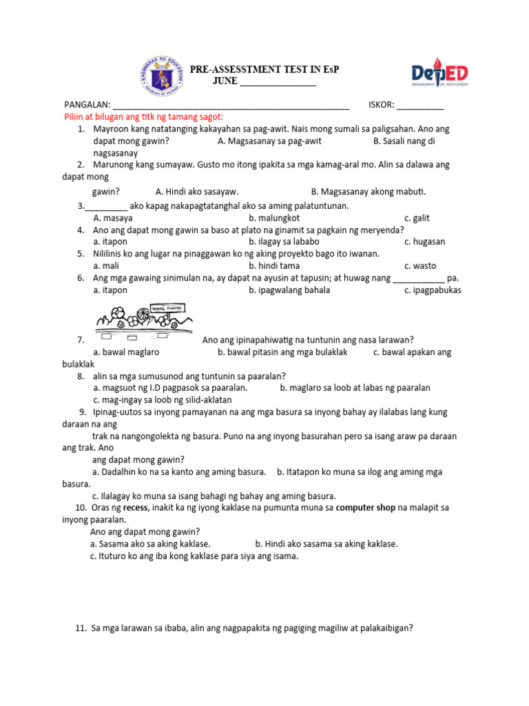 Pre-Test - Esp 2 | PDF