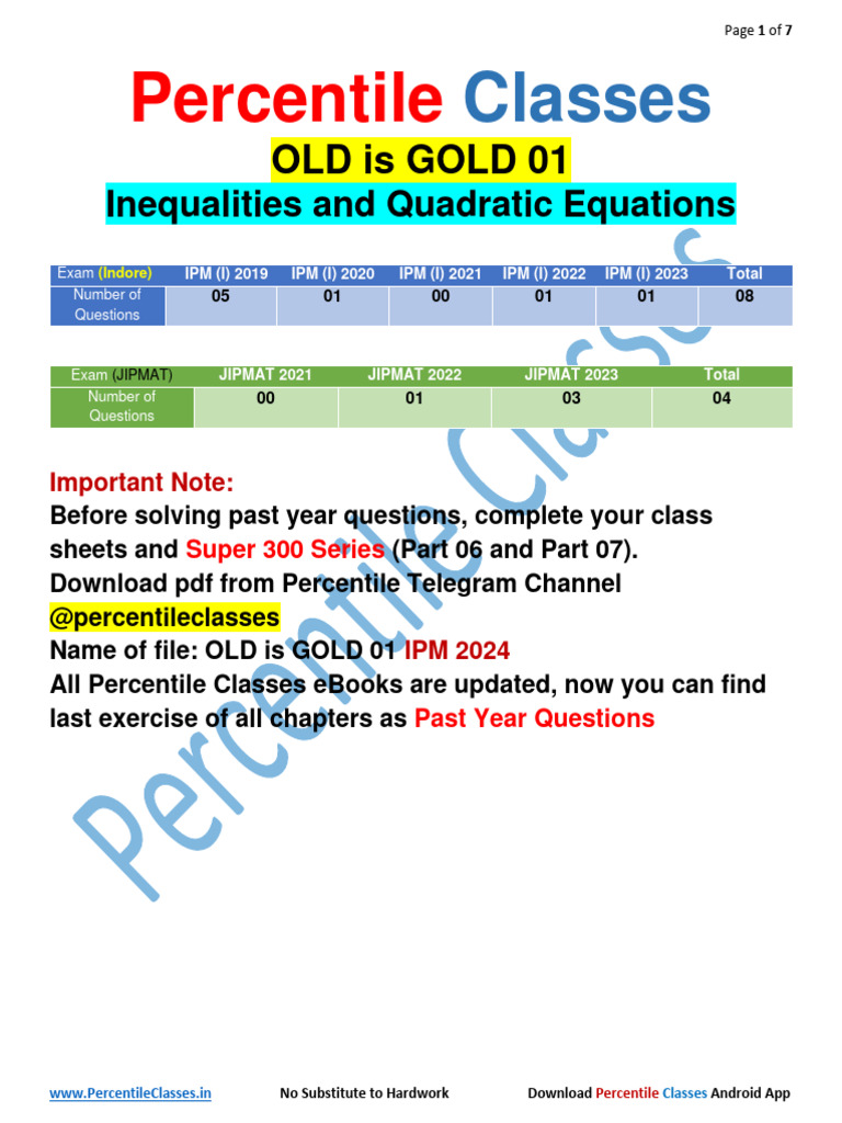 OLD Is GOLD 01 IPM 2024 Quadratic Inequalities | Download Free PDF ...