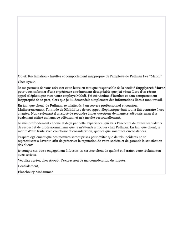 Réclamation pour comportement inapproprié | PDF