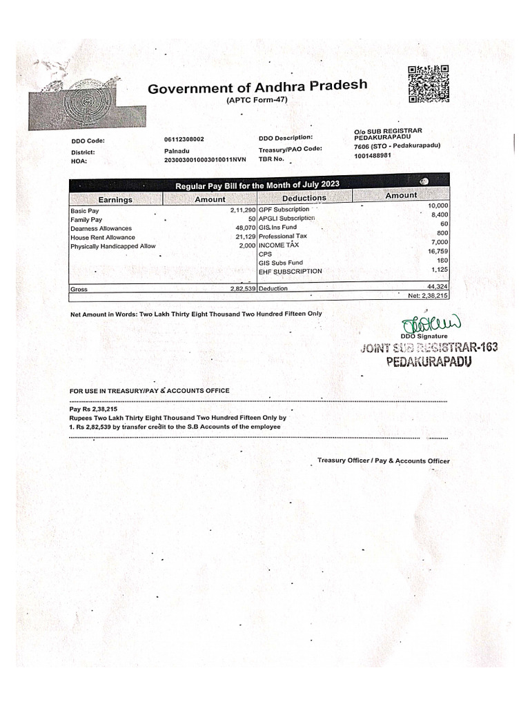 July Salary Bill PDF