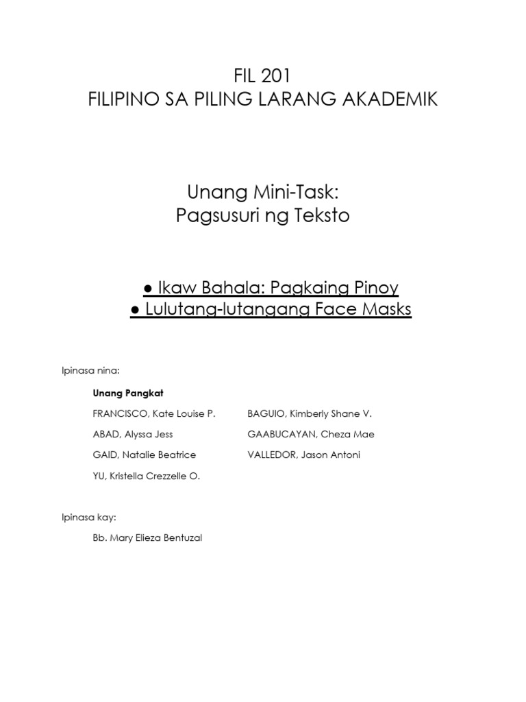 GROUP 1 - FIL 201 Mini Task 1 | PDF
