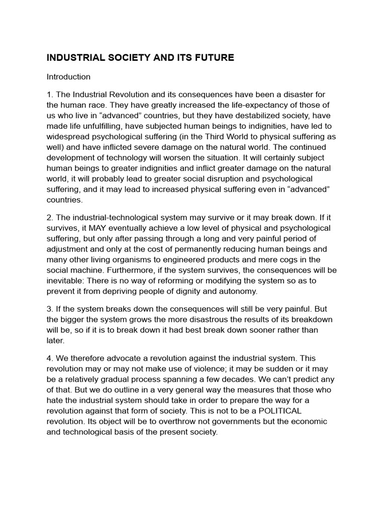 Industrial Socity and Its Future | PDF