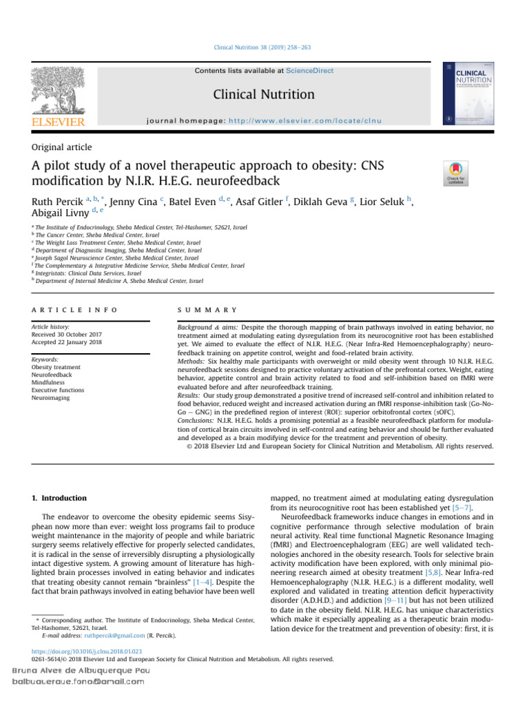 A Pilot Study of A Novel Therapeutic Approach To Obesity PDF | PDF